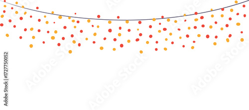 Christmas lights, glowing lamps, garland isolated on transparent. Hand drawn flat vector illustration. Traditional holiday, Xmas, New Year, seasonal design element, clip art