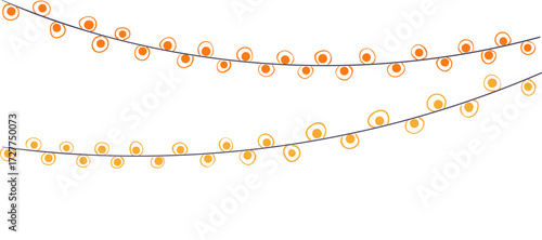 Christmas lights, glowing lamps, garland isolated on transparent. Hand drawn flat vector illustration. Traditional holiday, Xmas, New Year, seasonal design element, clip art