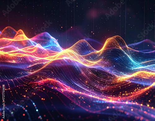 Wallpaper Mural Ethereal Neon Waveforms - Abstract Digital Landscape of Vibrant Hues. Torontodigital.ca