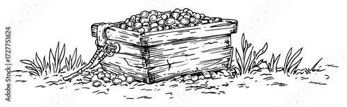 wooden crate filled with apples drawing