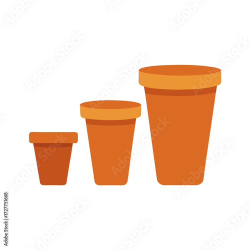 Three terracotta pots of different sizes on a black background vector illustration