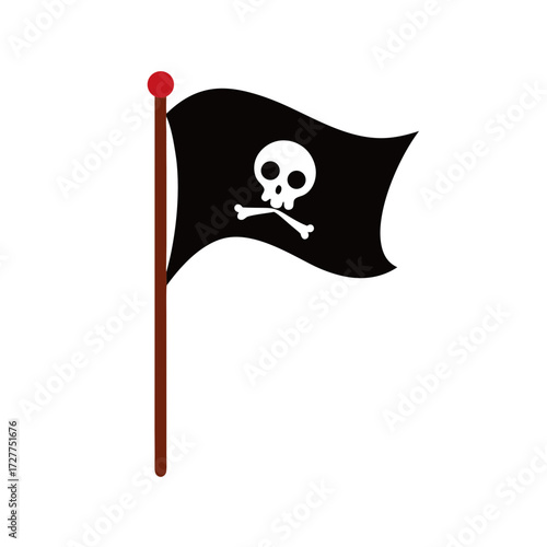 Simple Jolly Roger Pirate Flag with Skull and Crossbones on Black Background