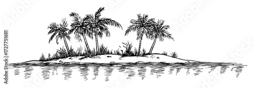 tropical island with palm trees sketch