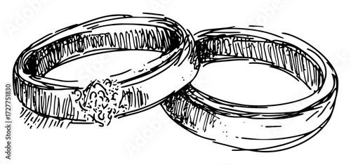 wedding rings close up hand drawn