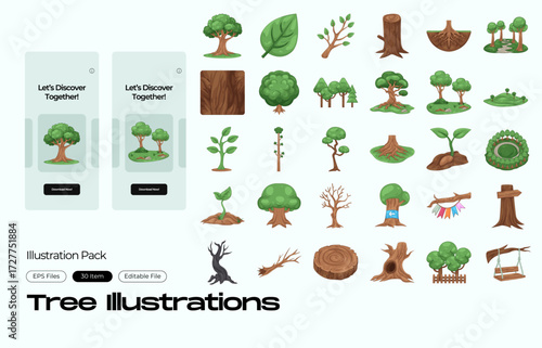 Tree Illustration Set : tree, forest, and nature