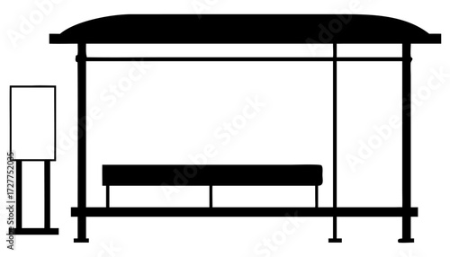 A black and white vector illustration of a modern wooden chair and a desk