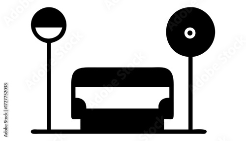 A collection of black and white cars with furniture in an interior room design
