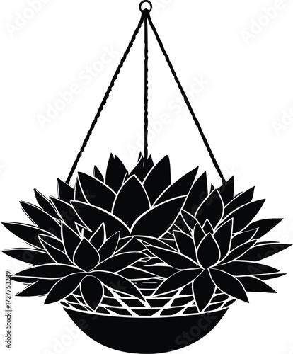Hanging Succulent Silhouette | Decorative Botanical Vector Illustration