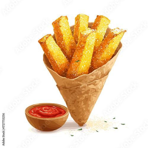 Crispy Polenta Frita Sticks in Rustic Cone