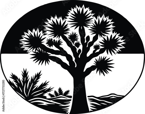 Joshua Tree Silhouette | Desert Landscape Vector Illustration