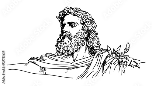 classical god bust with laurel wreath drawing