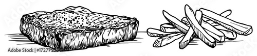 toast with french fries sketch illustration