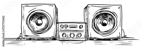 retro stereo system with large speakers sketch