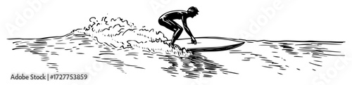 surfer riding wave hand drawn sketch
