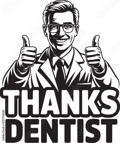 Dentist giving thumbs up gesture, doctor showing approval sign, happy medic