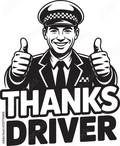 Happy smiling driver giving double thumbs up gesture, wearing police cap and uniform for profession