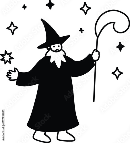 magical wizard casting spell mystical smoke illustration on transparent background