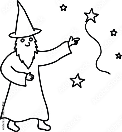 magical wizard casting spell with stars and smoke illustration on transparent background