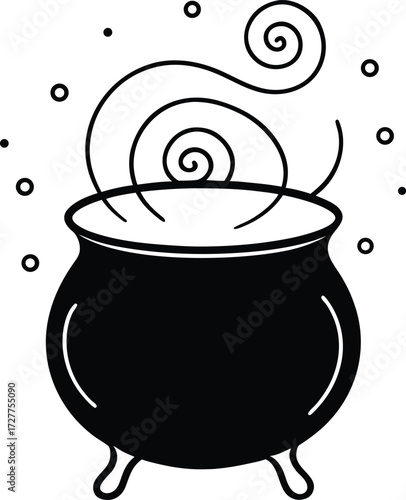 magical wizard cauldron with swirling patterns illustration on transparent background