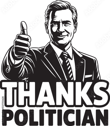 Politician Businessman Showing Thumbs Up Gesture Black White Isolated Front View Portrait Vintage Style
