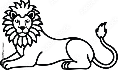 patterned lion lying under sun with decorative mane illustration on transparent background