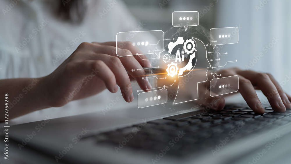 Naklejka premium AI chatbot using prompt engineering and LLM deep learning delivers explainable generative AI for smarter, more efficient business support. Latch