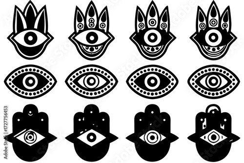 A fun vector illustration set of cute cartoon monster and owl faces for a seamless pattern design collection