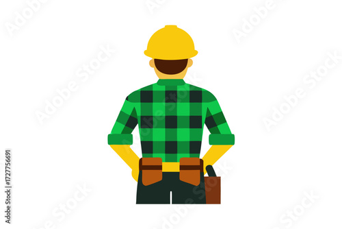 Professional female construction worker smiling while wearing a yellow safety helmet