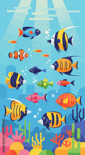 Colorful Coral Reef Fish Illustration