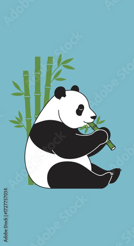 Cute panda eating bamboo illustration