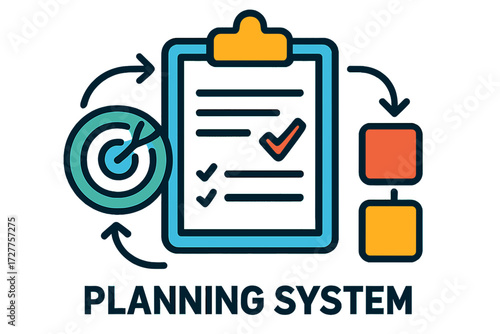 Planning system with checklist and target diagram in flat style planning system diagram