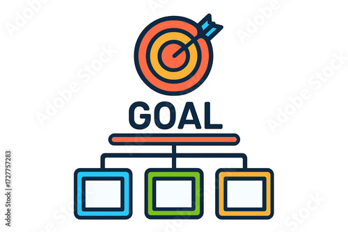 Goal setting concept with target and flowchart design goal structure chart