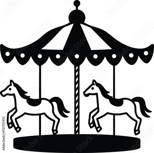 whimsical carousel with patterned horses illustration on transparent background