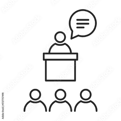 An engaging and informative presentation, symbolized by a stylized image of a speaker addressing an audience. the minimalist style suggests ideas, thoughts, and communication.