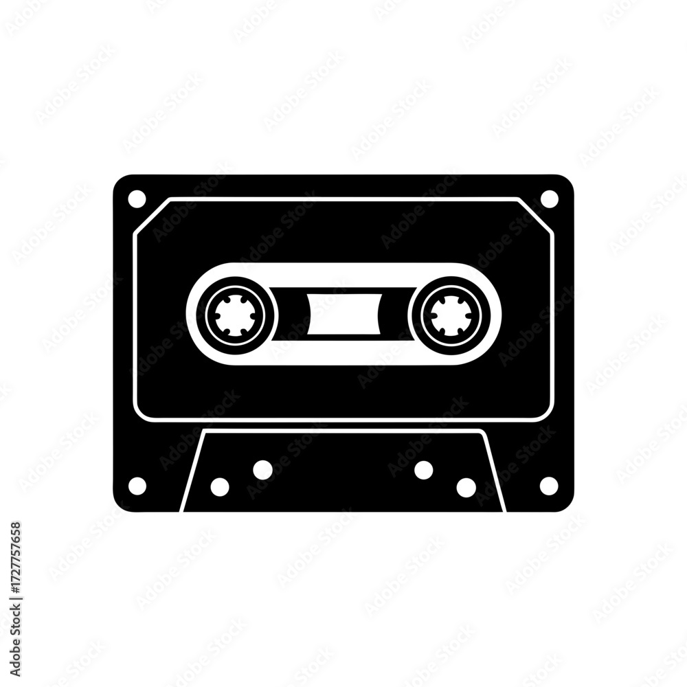 Obraz premium Classic Vinyl Cassette Tape Black Reels Transparent Background