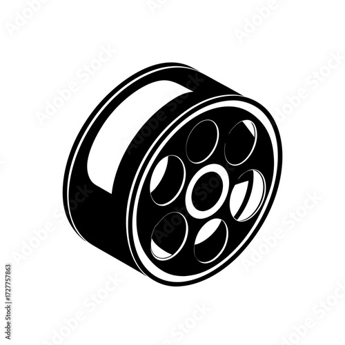 Glossy Film Reel Spool Silver Reflections Transparent Background