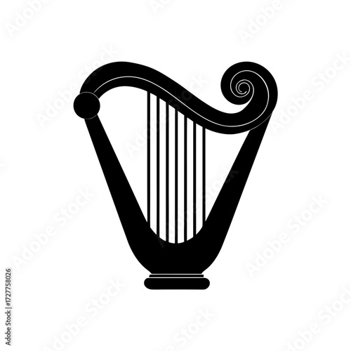 Golden Harp Instrument Curved Frame Strings Transparent Background