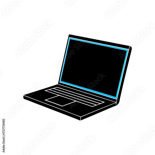 Silver Laptop Glowing Blue Screen Transparent Background