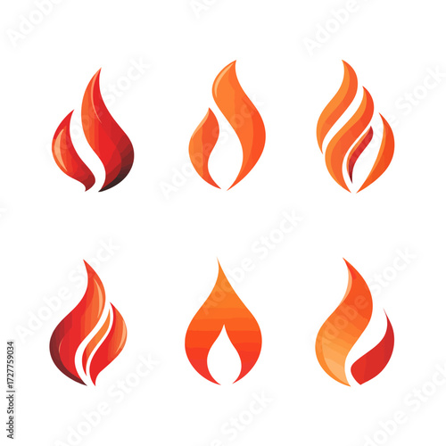 Flame Vectors  Six vector flames in red and orange with varying levels of detail