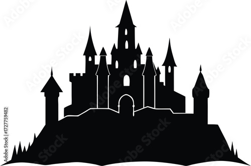 castle vector, medieval fortress silhouette
