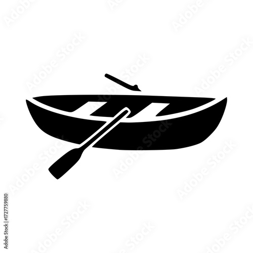 A stylized illustration of a rowboat and oar. The boat is simple and dark, evoking feelings of peace and navigation.