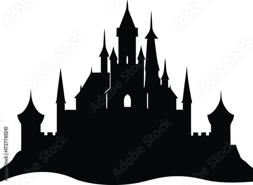 castle vector, medieval fortress silhouette
