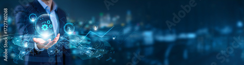 Canvastavla Businessman hand hold of Automation and global networking