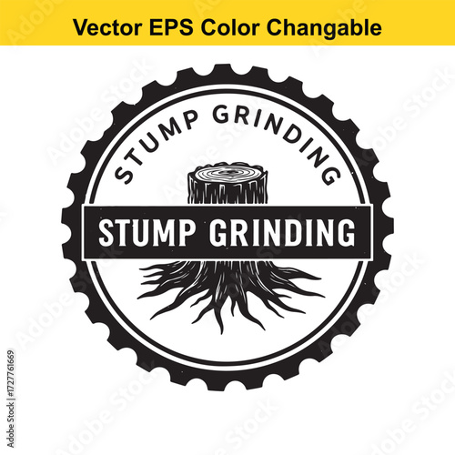 Vector art of stump grinding logo