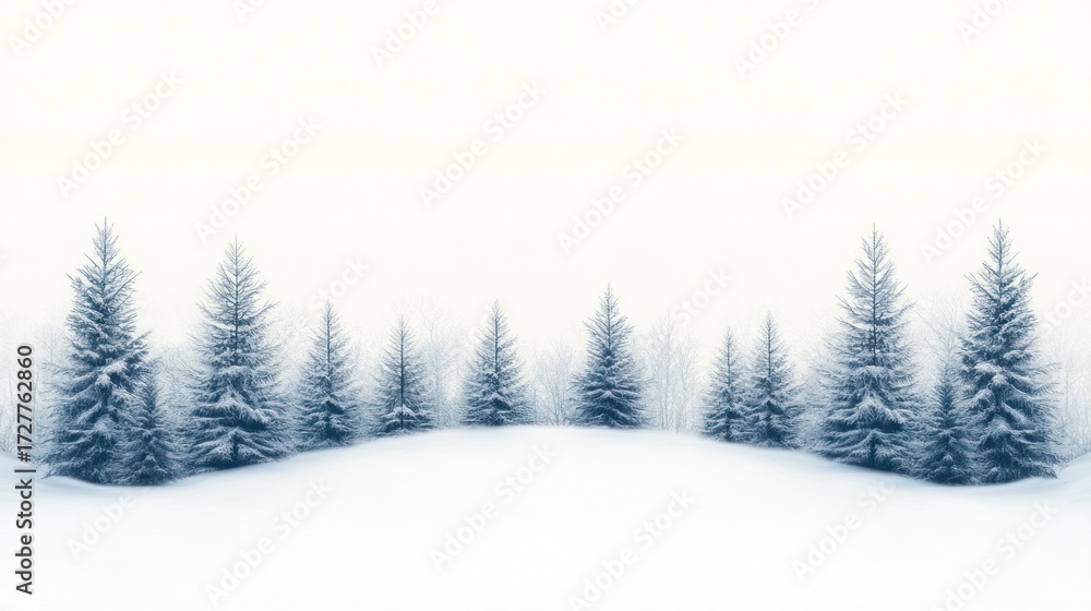 Fototapeta premium Serene winter landscape snow covered evergreens in tranquil setting