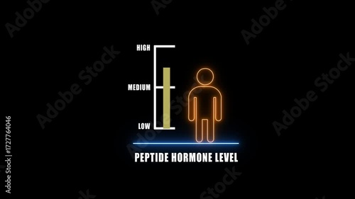 peptide Hormonal health good level on high measure scale. Instrument scale with silhouette of a neon man.