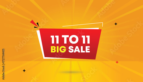 big sale 11 to 11 editable web banner vector art illustration design red gradient white shapes business elements abstract background sun shine modern colorful promotion marketing template