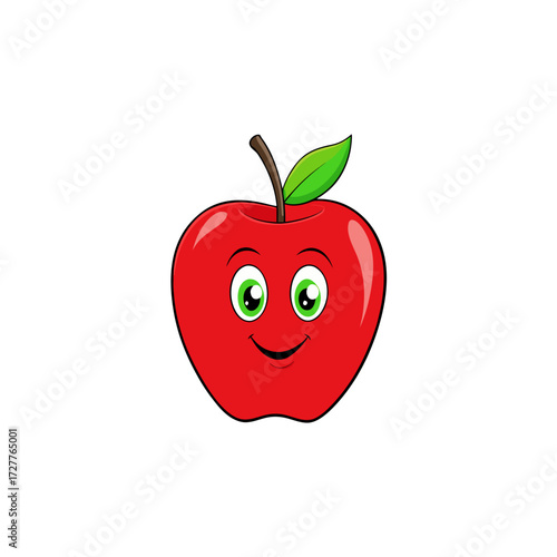 cartoon red apple with green leaf topper  fruity vector
