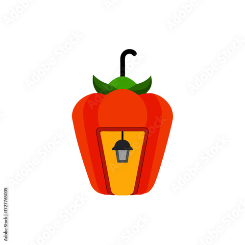 cartoon red bell pepper lantern glow  peppy vector