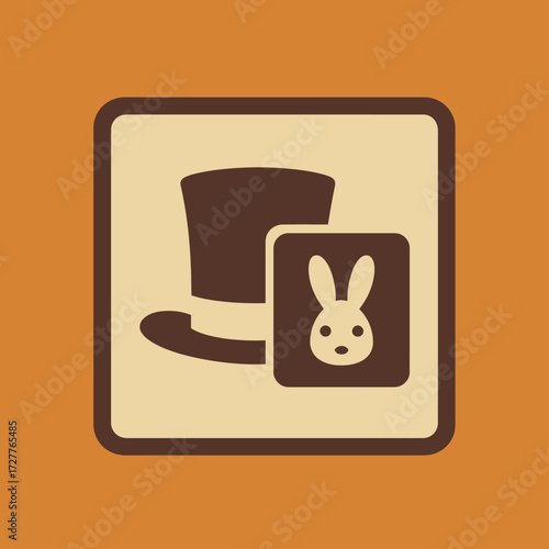 Magic Icon Top hat with a bunny graphic on a retro-style square backdrop